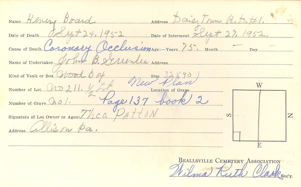 Henry Board burial card